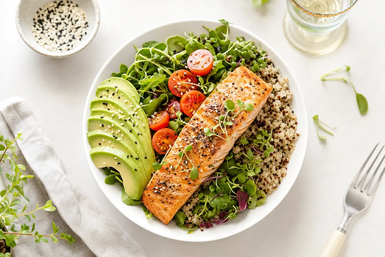 Gourmet healthy meal photographed for AI nutrition analysis