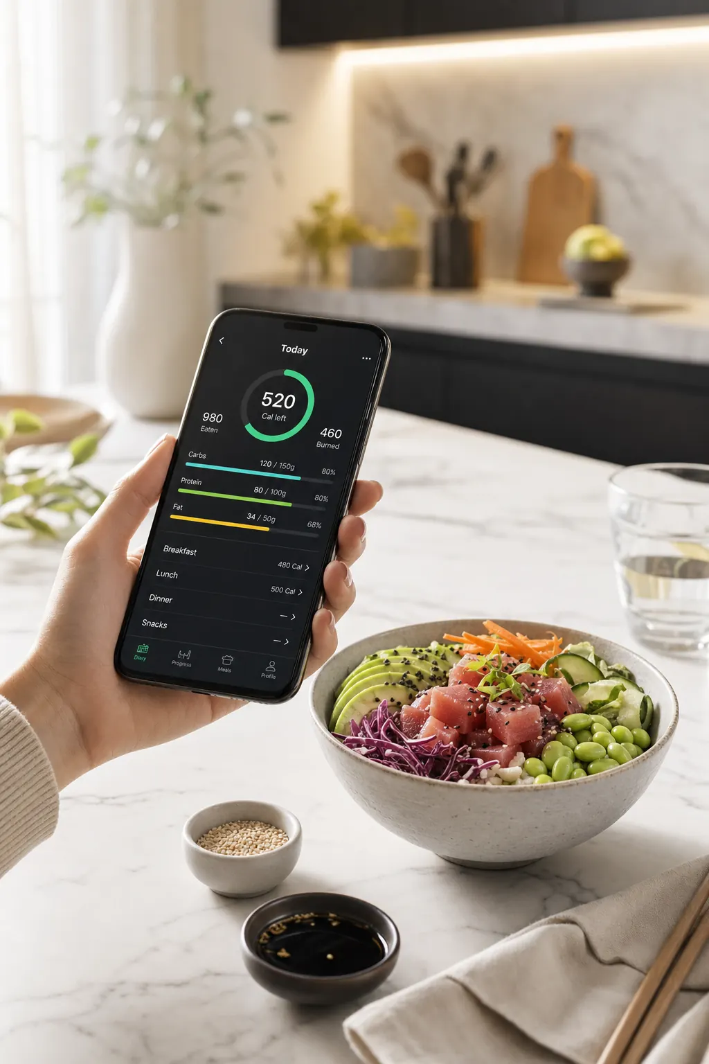 Photographing a poke bowl with the Plately app